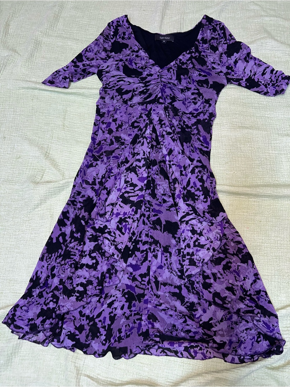 Karen Kabe Purple Floral V-Neck Midi Dress